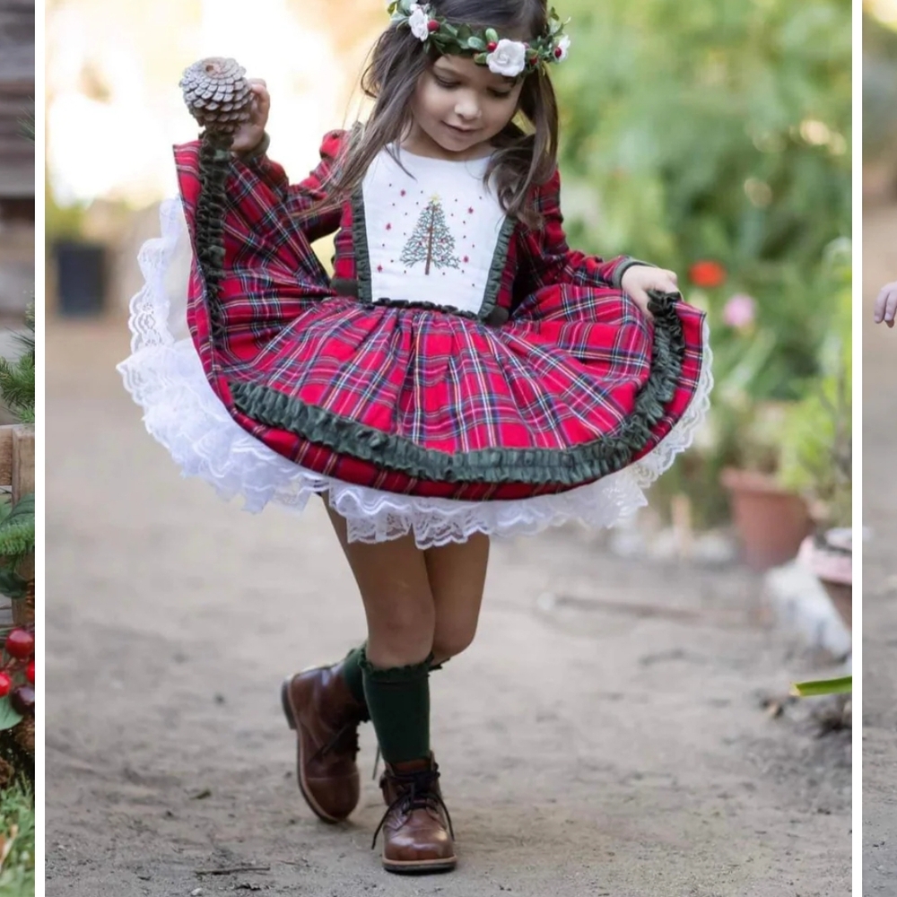 Festive Red Plaid Kids Formal Dress